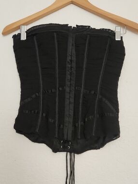 bebe 100% silk Black Strapless Corset Top